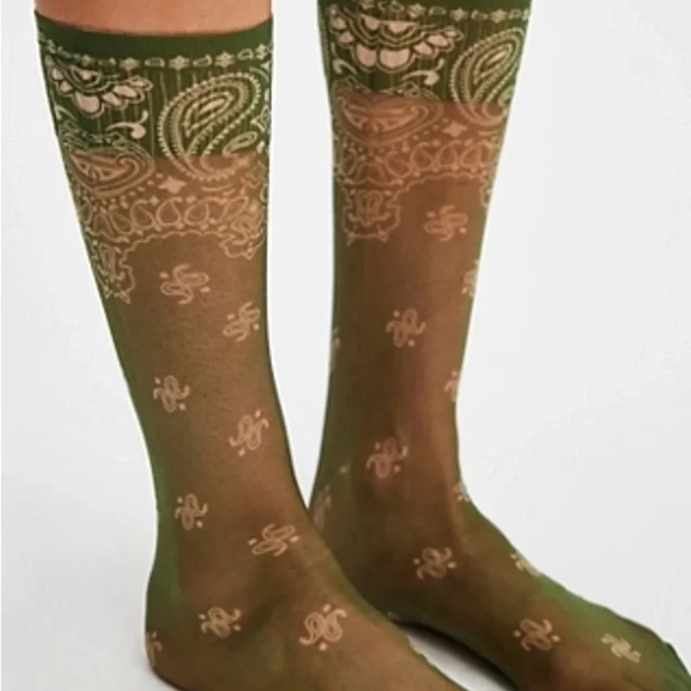 Free People Maria Larisa Green Paisley Sheer Socks